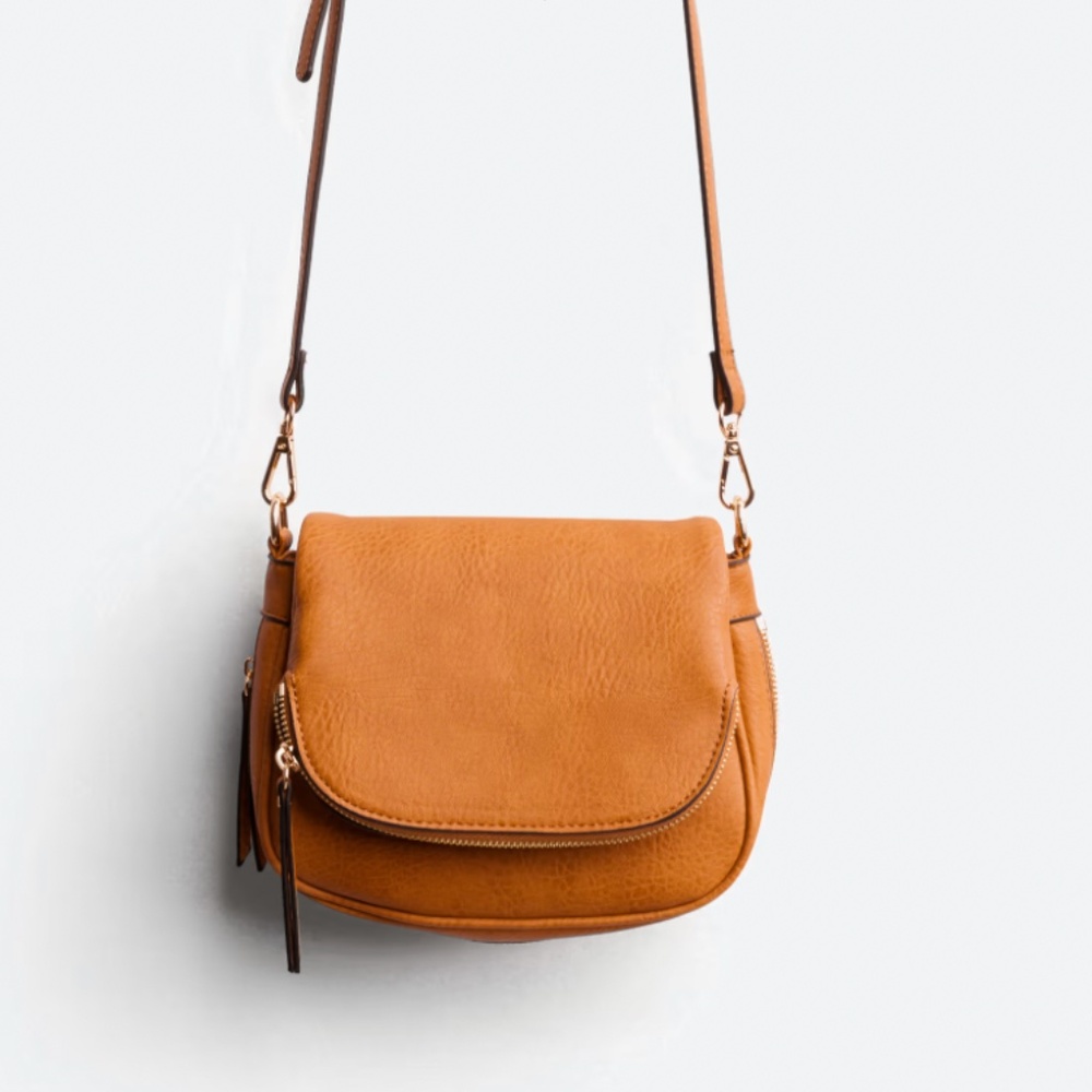 Moda Luxe Henri Tan Foldover Crossbody Bag Faux Leather